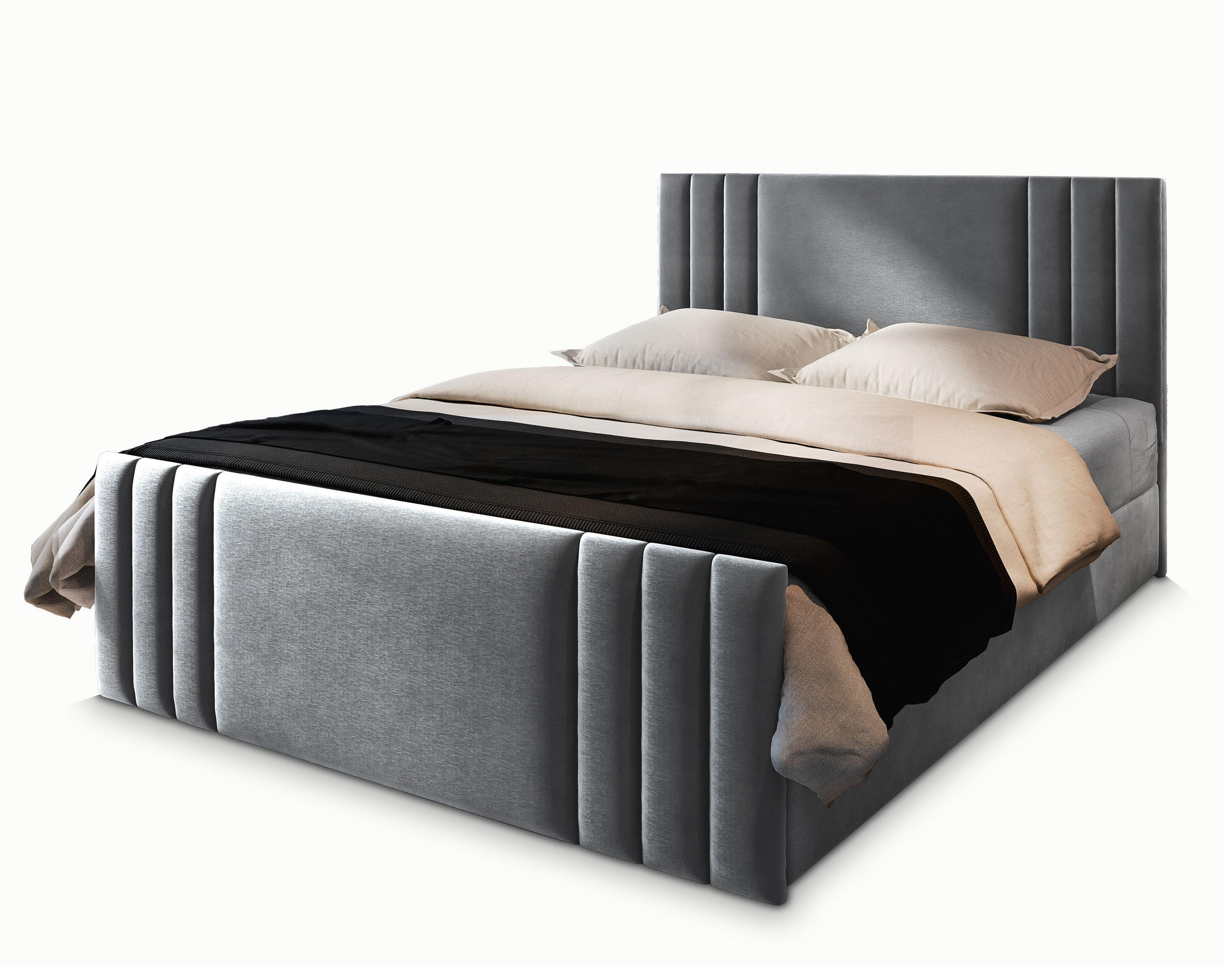 BOXBETT KANES 180x200 cm mit Matratze und Topper - Hellgrau - Hellgrau, Holz (180/200cm) - MASSENO