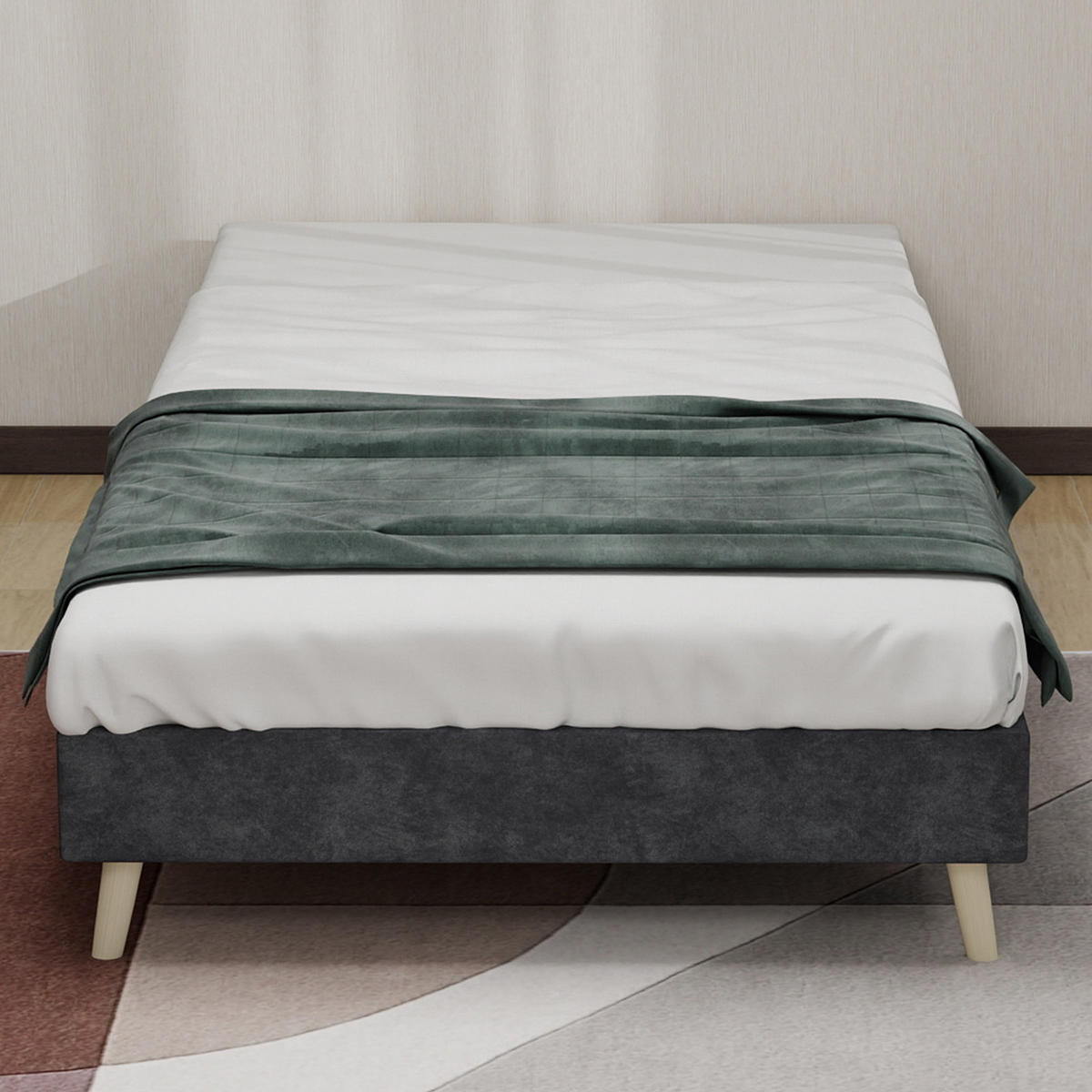 BETT 90/200 cm in Grau Stoff - Grau, Holzwerkstoff/Textil (90/200cm) - WISHDOR