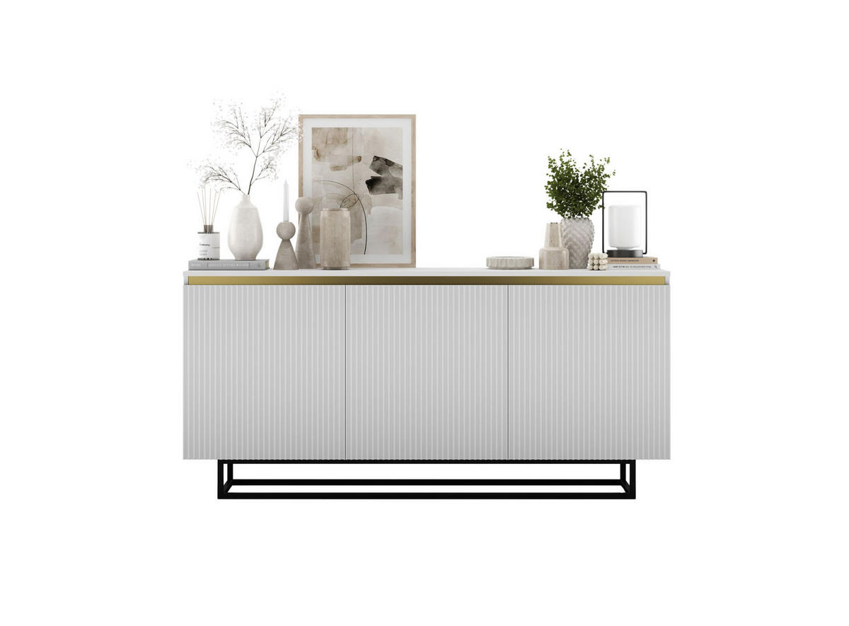 SIDEBOARD Selene 3D Weiß Matt mit metallrahmen Glamour 167 cm - Schwarz/Weiß, Holzwerkstoff/Metall (167/79/35cm) - Meble Lindner