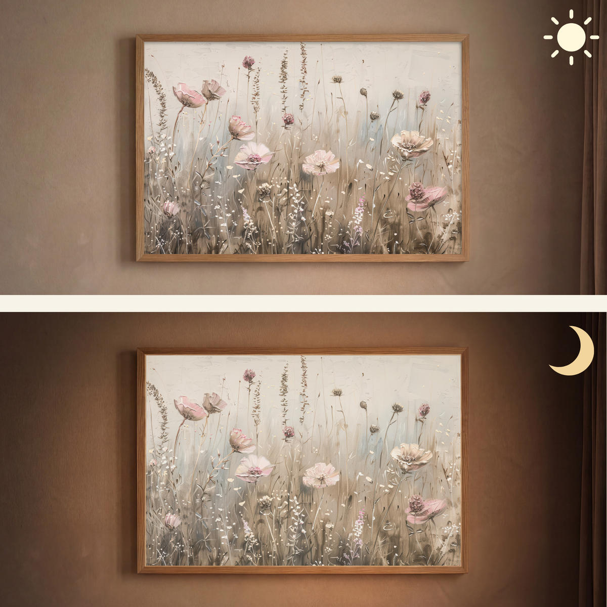NÁSTĚNNÁ LAMPA S AKUMULÁTOREM Květiny - růžová - moderní - béžová 100x70 cm - starorůžová, kompozitní dřevo (100/70/8cm) - OnlyWow