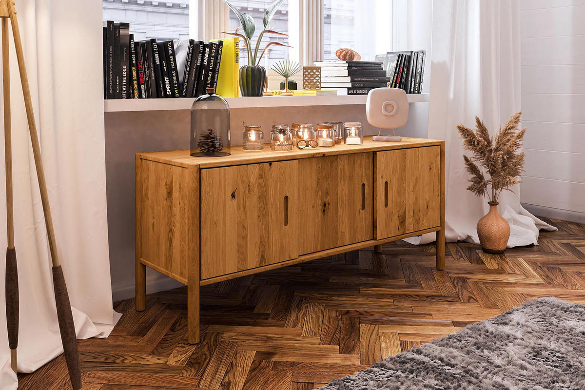 KOMMODE INA Wildeiche - Mokka, Holz (142/64/46cm) - byoak