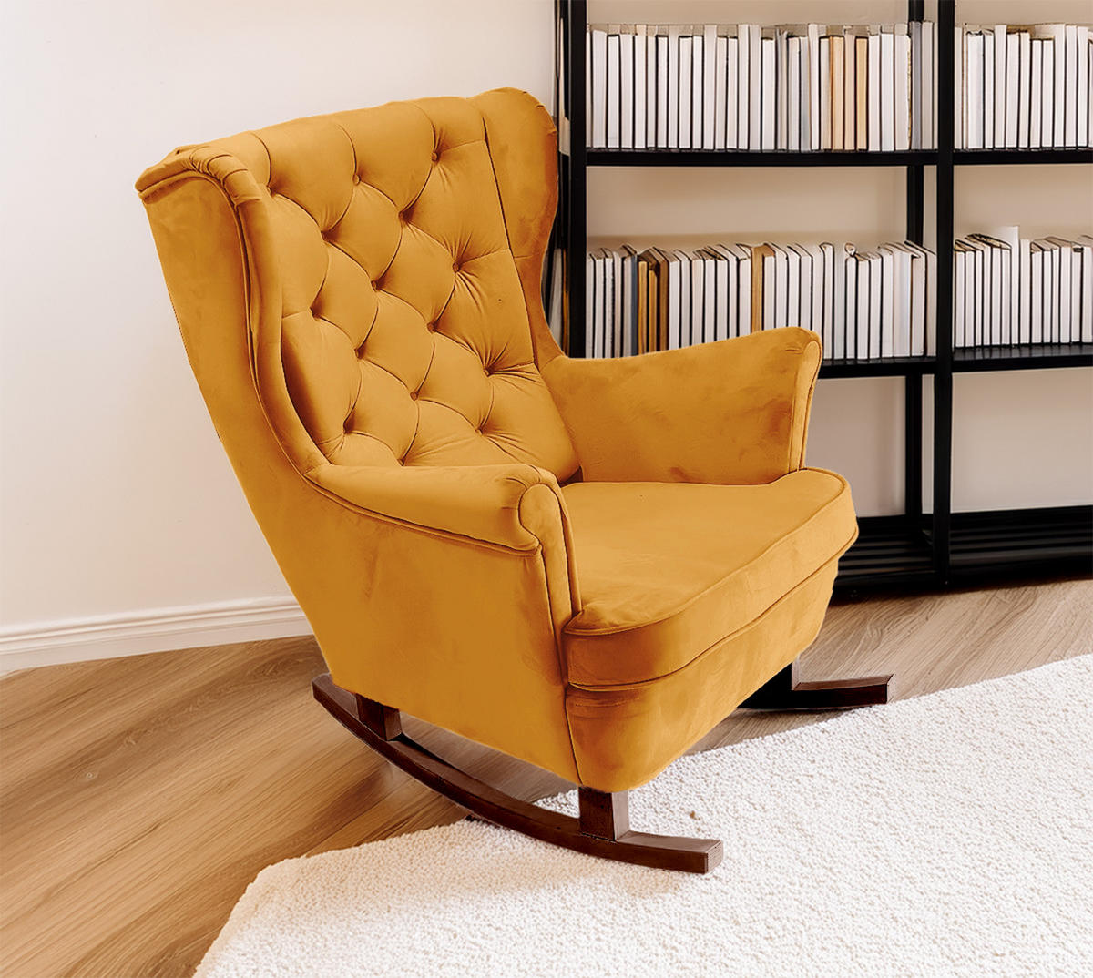 SCHAUKELSESSEL mit gepolstertem Sitz und Armlehnen, 102x81x95 cm, Gold_29821 - Buchefarben/Braun, Holz/Textil (81/102/95cm) - DomoHome
