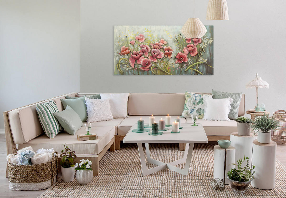 METALLBILD Rosa 120/60 cm - Pink/Grün, Metall (5.5/60cm) - KUNSTLOFT