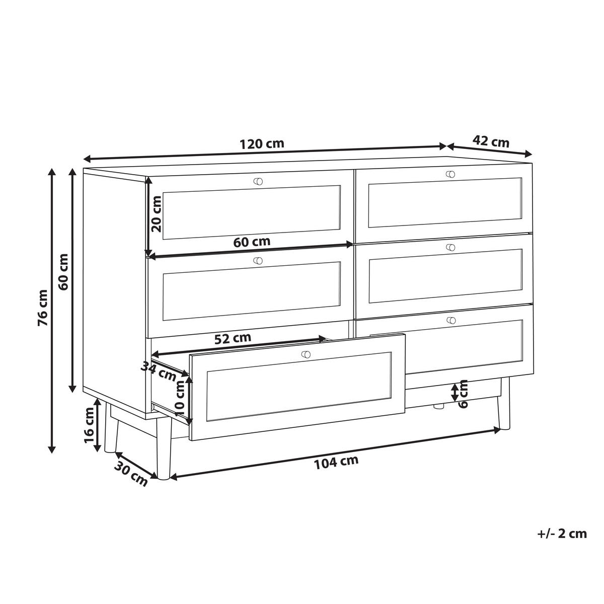 KOMMODE mit 6 Schubladen Hellbraun Nivo - Braun, Holzwerkstoff (120/76/42cm) - Beliani