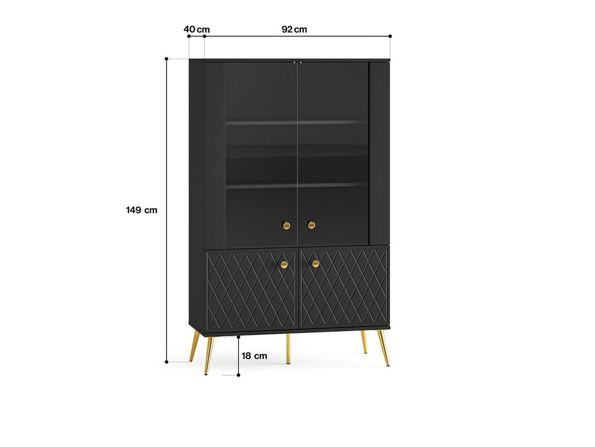 VITRINE Eljot Schwarz Matt / Gold 92 / 40 / 149cm - Goldfarben/Schwarz, Holz/Holzwerkstoff (92/149/40cm) - Feldmann-Wohnen