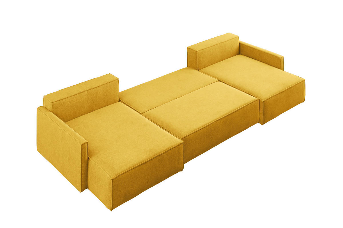 ECKSOFA Carlos U-Form Mit Schlaffunktion Und Bettkasten Stoff Salvador Gelb - Gelb, Holz (348/142cm) - Kaiser Möbel