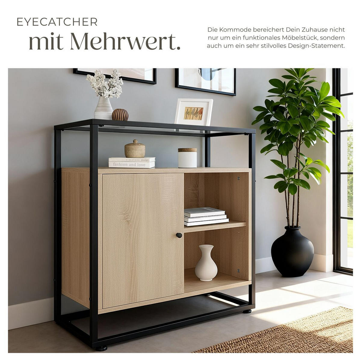 KOMMODE Conventry, 70 x 38 x 80,5 cm, Industrial Holz hell, Eiche Sonoma - Naturfarben, Holzwerkstoff (70/38/80.5cm) - tectake