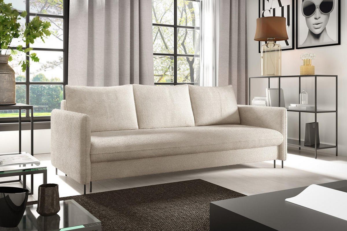 SCHLAFSOFA Belis Boucle in Beige - Beige, Holzwerkstoff/Textil (216/95/91cm) - Bettso