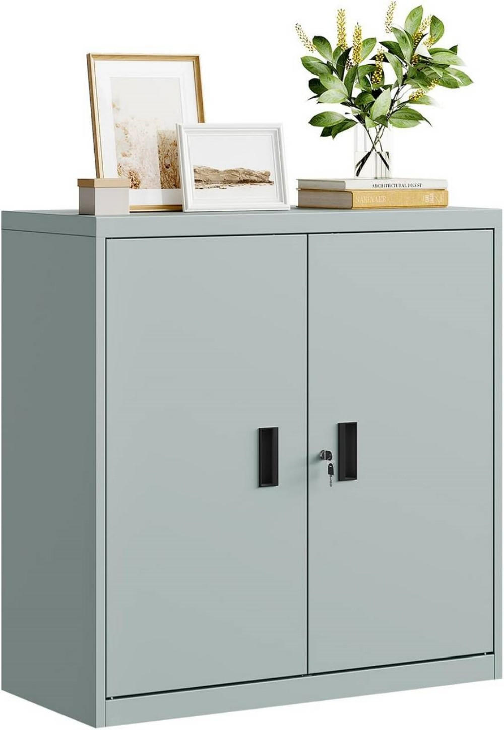 AKTENSCHRANK abschließbar, 90x92x40cm, Metall, Grau - Schwarz/Grau, Metall (90/92.5/40cm) - Woltu