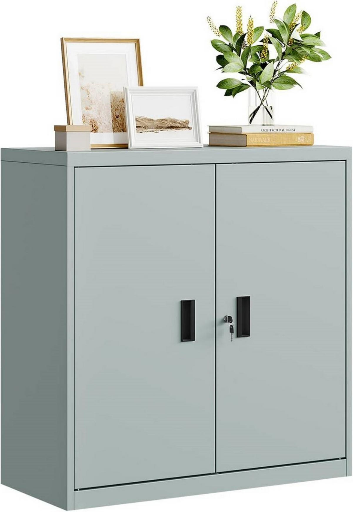 AKTENSCHRANK abschließbar, 90x92x40cm, Metall, Grau - Schwarz/Grau, Metall (90/92.5/40cm) - Woltu