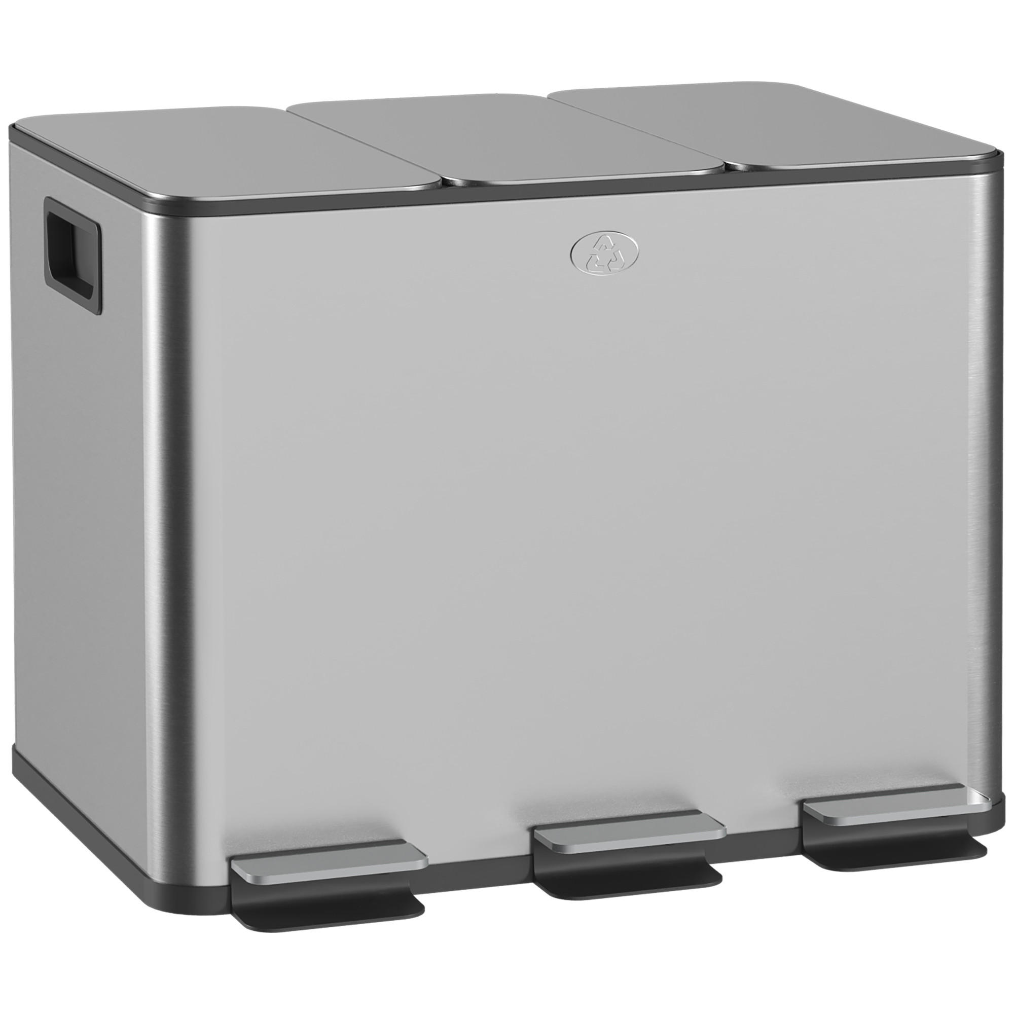 MÜLLEIMER DE-08906 3x20 L Fächer, Soft-Close mit Deodorant-Deckel Silber - Silberfarben, Metall (36.6/56.7/61.9cm) - ComfortXL