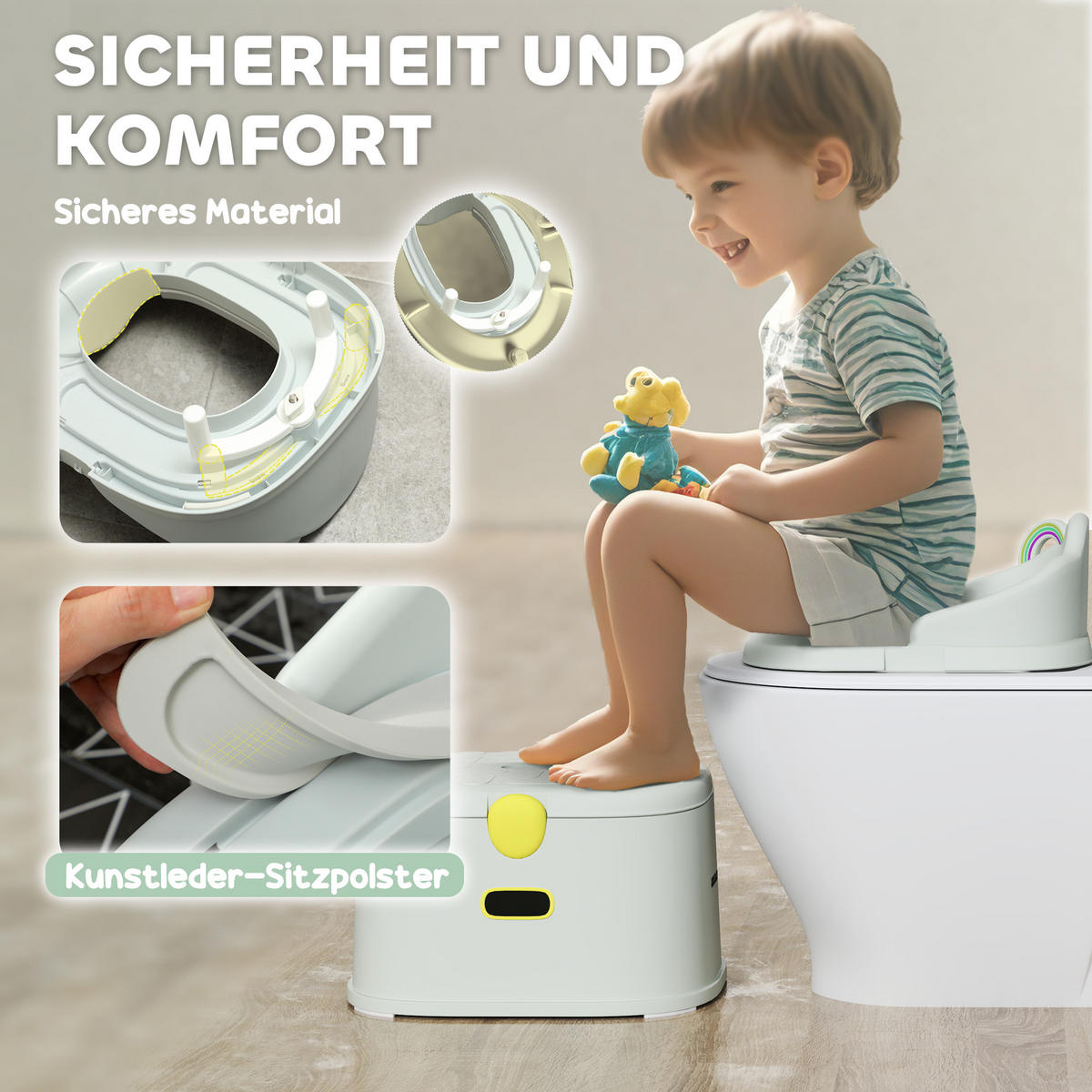 KINDERTOPF, Kunststoff, Kunstleder, Grau - Grau, Kunststoff (31.8/35.6cm) - AIYAPLAY