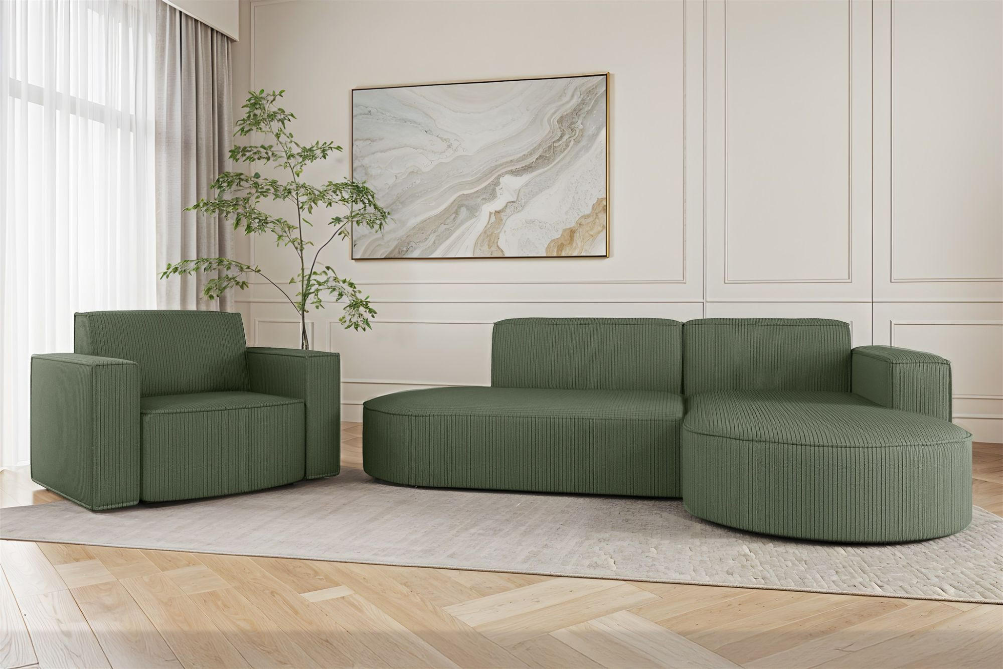SOFASET Palma In Scala - Grün, Holzwerkstoff/Textil (236/78/165cm) - Fun Möbel