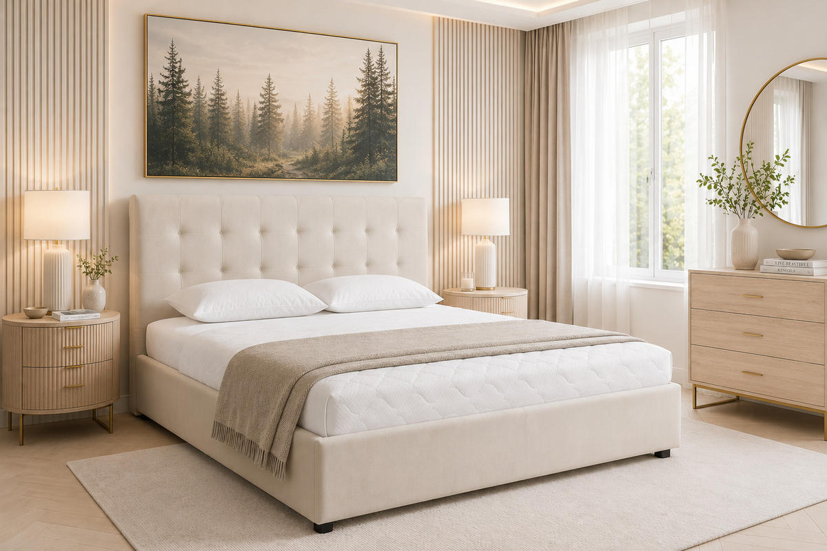 POLSTERBETT mit Bettkasten und Matratze SOLIS, Beige, 140x200 cm - Beige, Textil (140/200cm) - KS Home Concept