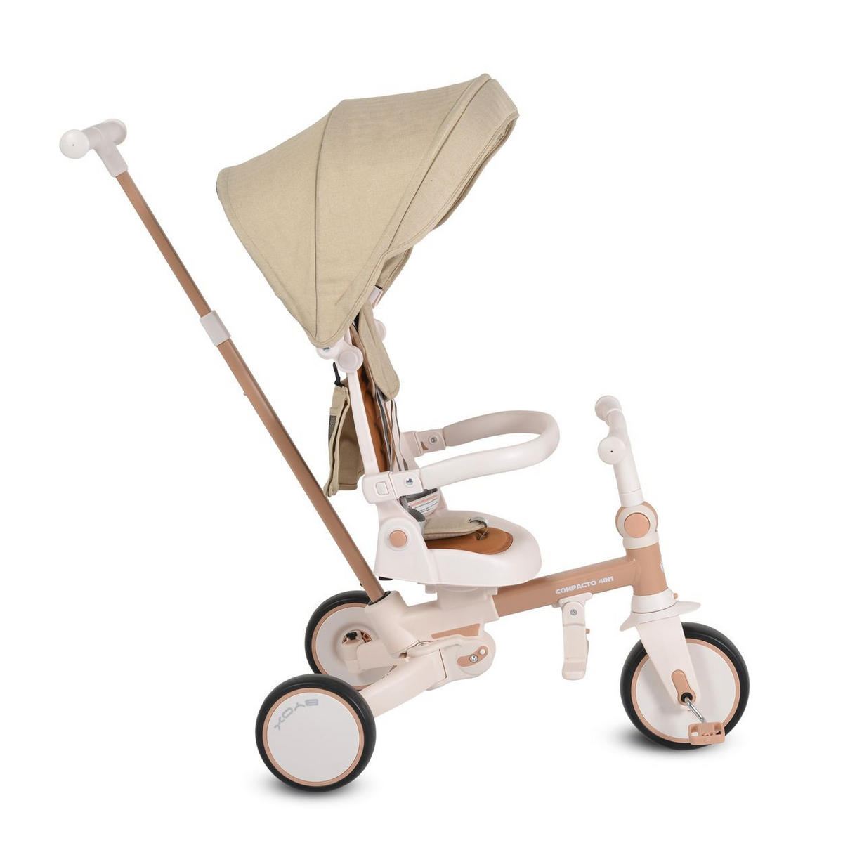 DREIRAD Compacto 4 in 1 beige Schiebegriff klappbar Gurt umbaubar EVA - Beige, Metall (70/50/97cm)