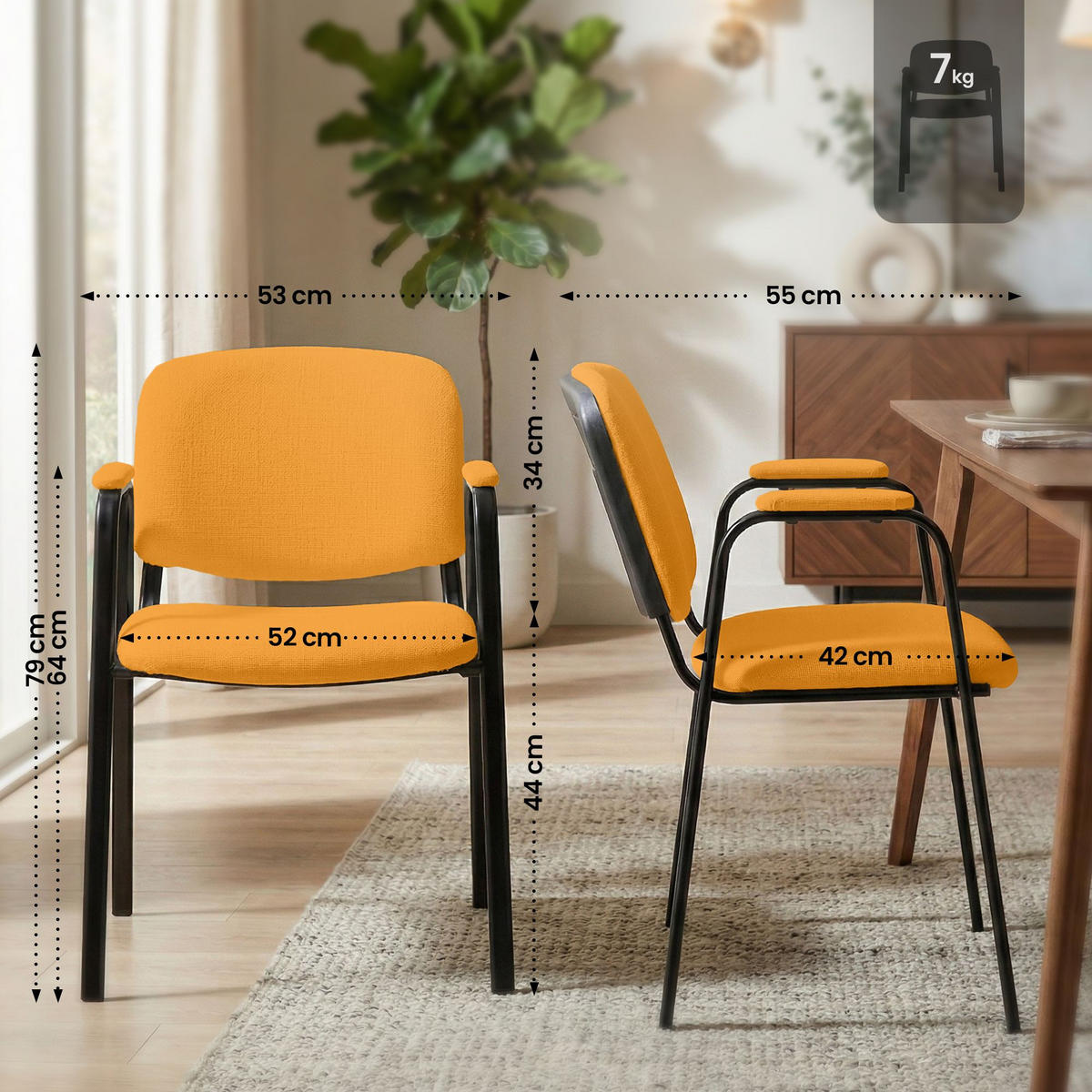 BESUCHERSTUHL Stoff Orange - Schwarz/Orange, Textil/Metall (53/79/55cm) - CLP