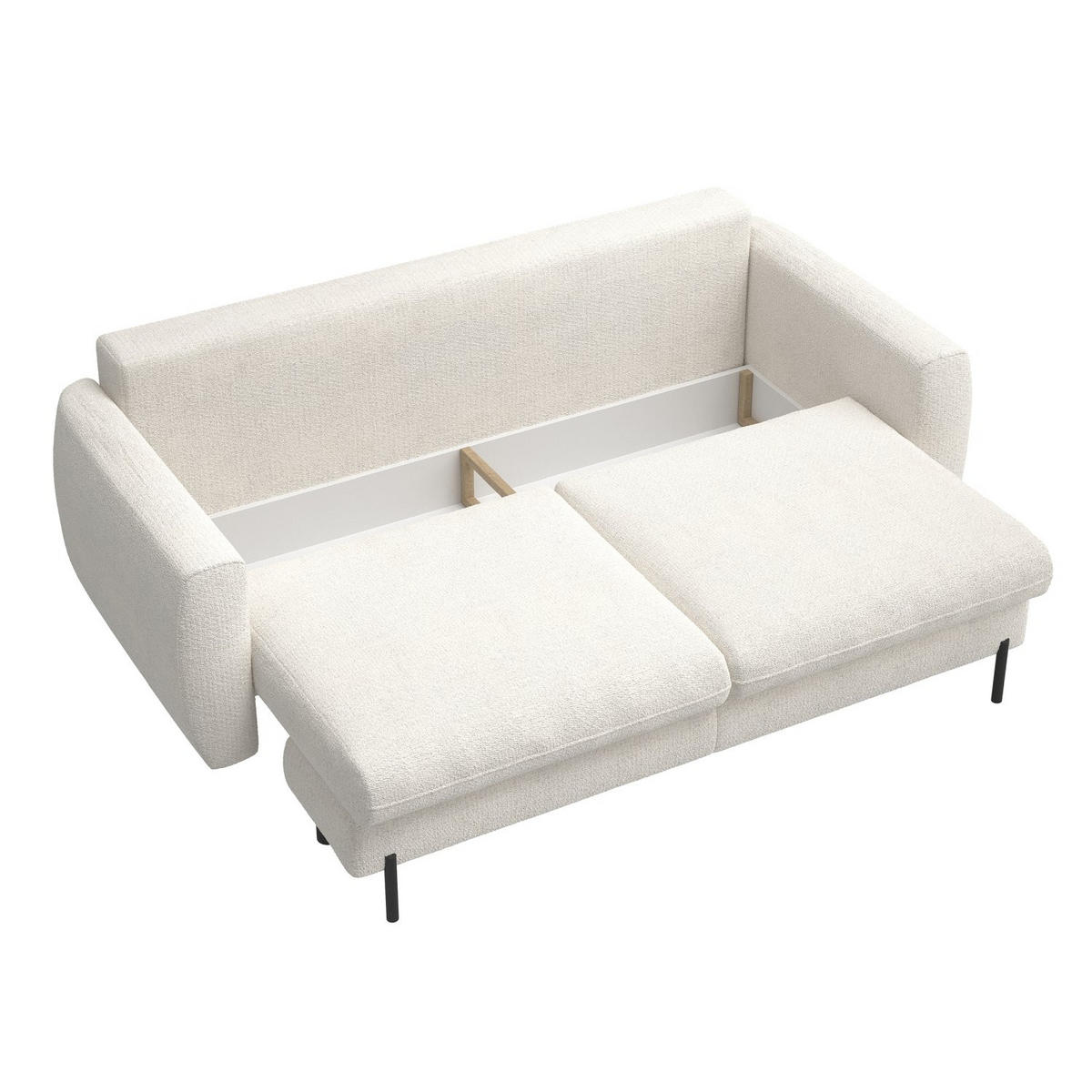 SOFA Rane Cremeweiß mit Schlaffunktion - Creme/Schwarz, Textil/Metall (236/90/102cm) - Selsey
