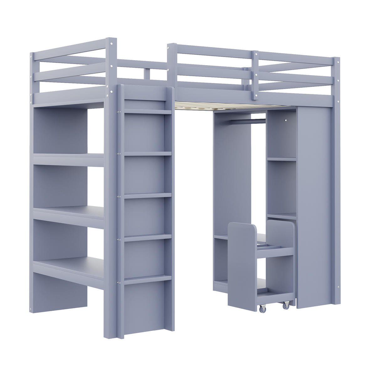 HOCHBETT mit Regalen und Rollwagen 90x200 cm Massivholz Grey - Grau, Holz (90/200cm) - Meubliv
