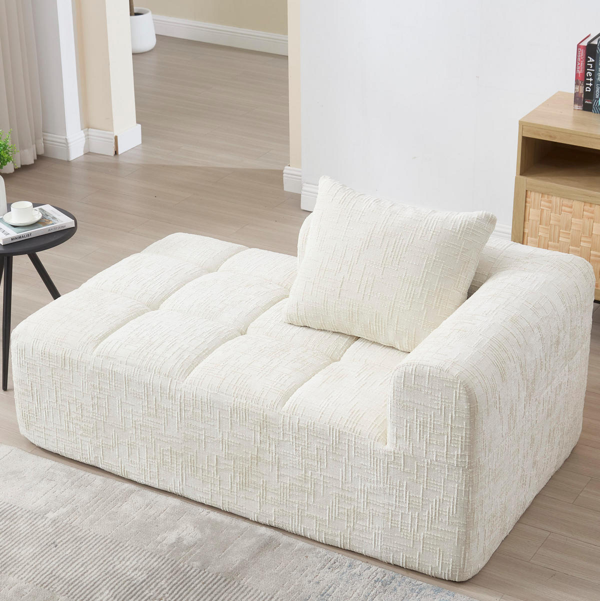 ECKSOFA 250/158/60 cm mit Chaiselongue, 3 Kissen und Seitentaschen, Chenille, Beige - Weiß, Textil (158/250cm) - Redom
