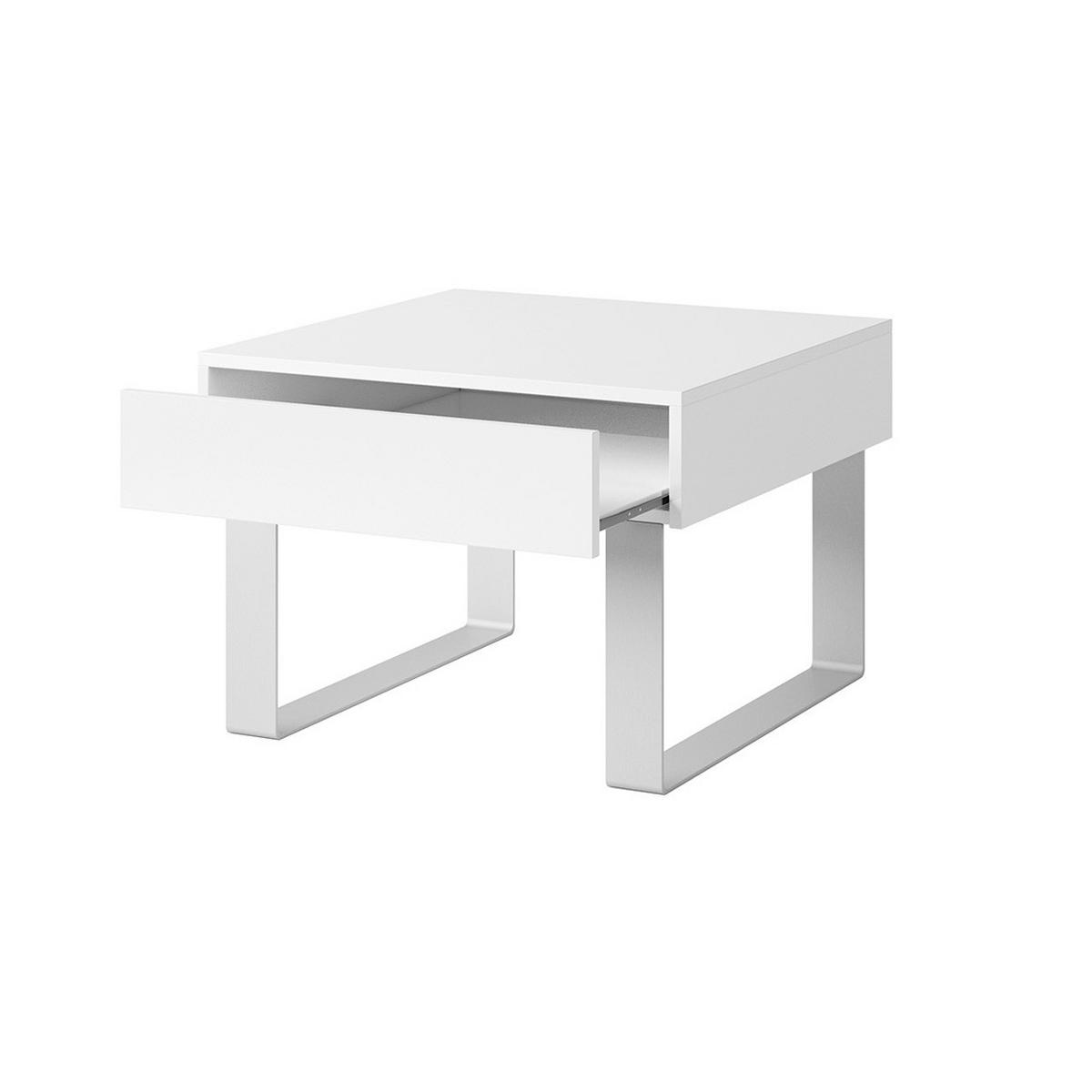 COUCHTISCH Bird Weiß, mit Schublade - Silberfarben/Weiß, Holzwerkstoff (63/63/45cm) - Bettso