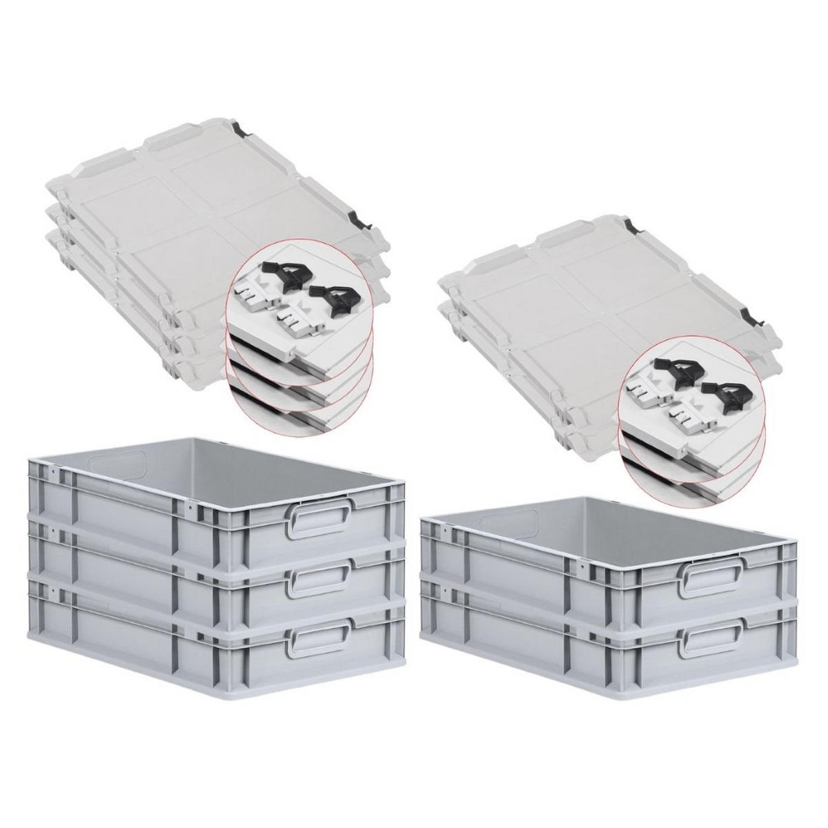 EUROBOX 5x Nextgen Economy Mit Scharnierdeckel Grau/Schwarz Griffe Geschlossen - Schwarz, Kunststoff (40/12/60cm) - PROREGAL