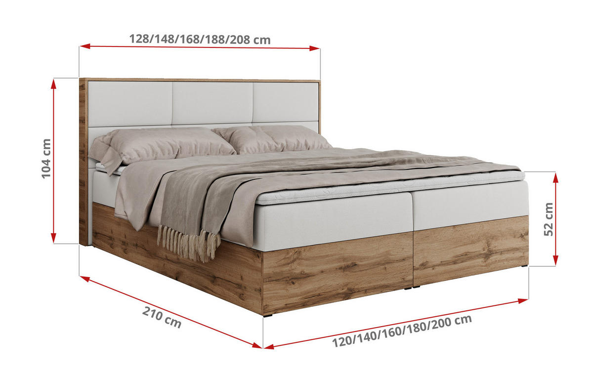 BOXBETT ALBERO 2 - 120/200 Weiß Kunstleder - H3 - Weiß, Holz/Textil (120/200cm) - MKS