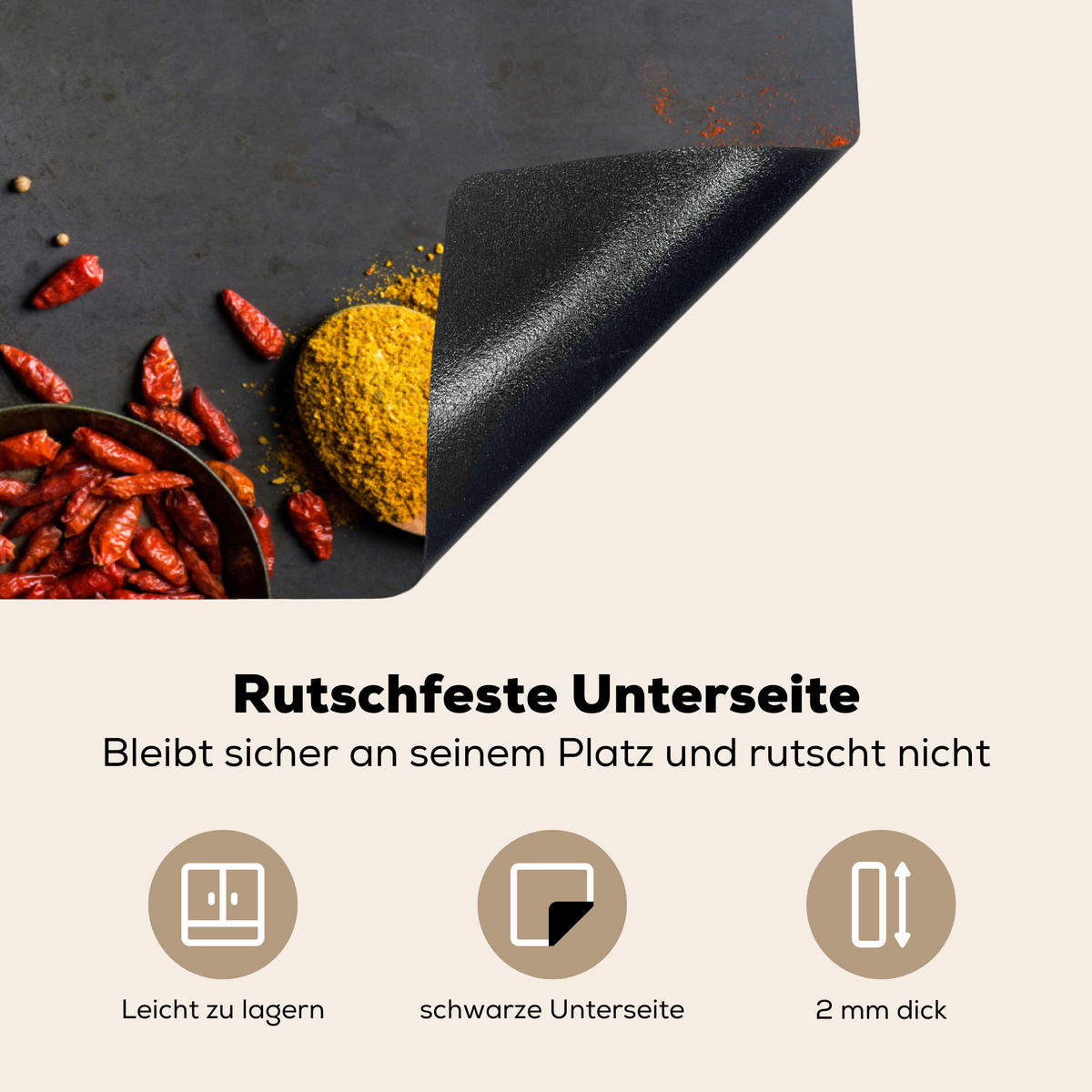 HERDABDECKPLATTE Kräuter - Lebensmittel - Gewürze - Schwarz - Paprika - Zimt Herdabdeckung Induktionsfeld 75x52 cm - Currygelb, Kunststoff (75/52/0.2cm) - MuchoWow