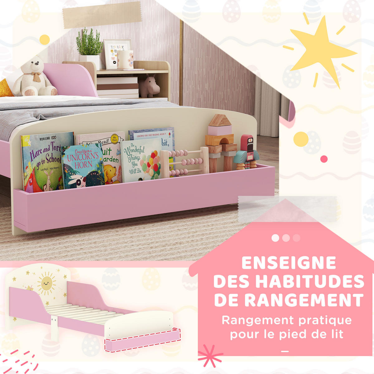 KINDERBETT 140x70 cm DE-14670 mit Schutzbügeln & Stauraum Rosa - Pink, Holzwerkstoff (70/140cm) - ComfortXL