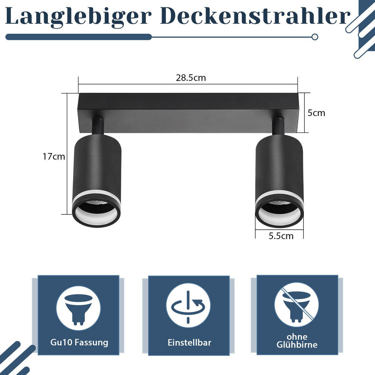 STRAHLER Taunus 2-flammig 28.5/5/17 cm - Schwarz, Metall (28.5/5/17cm) - Nettlife