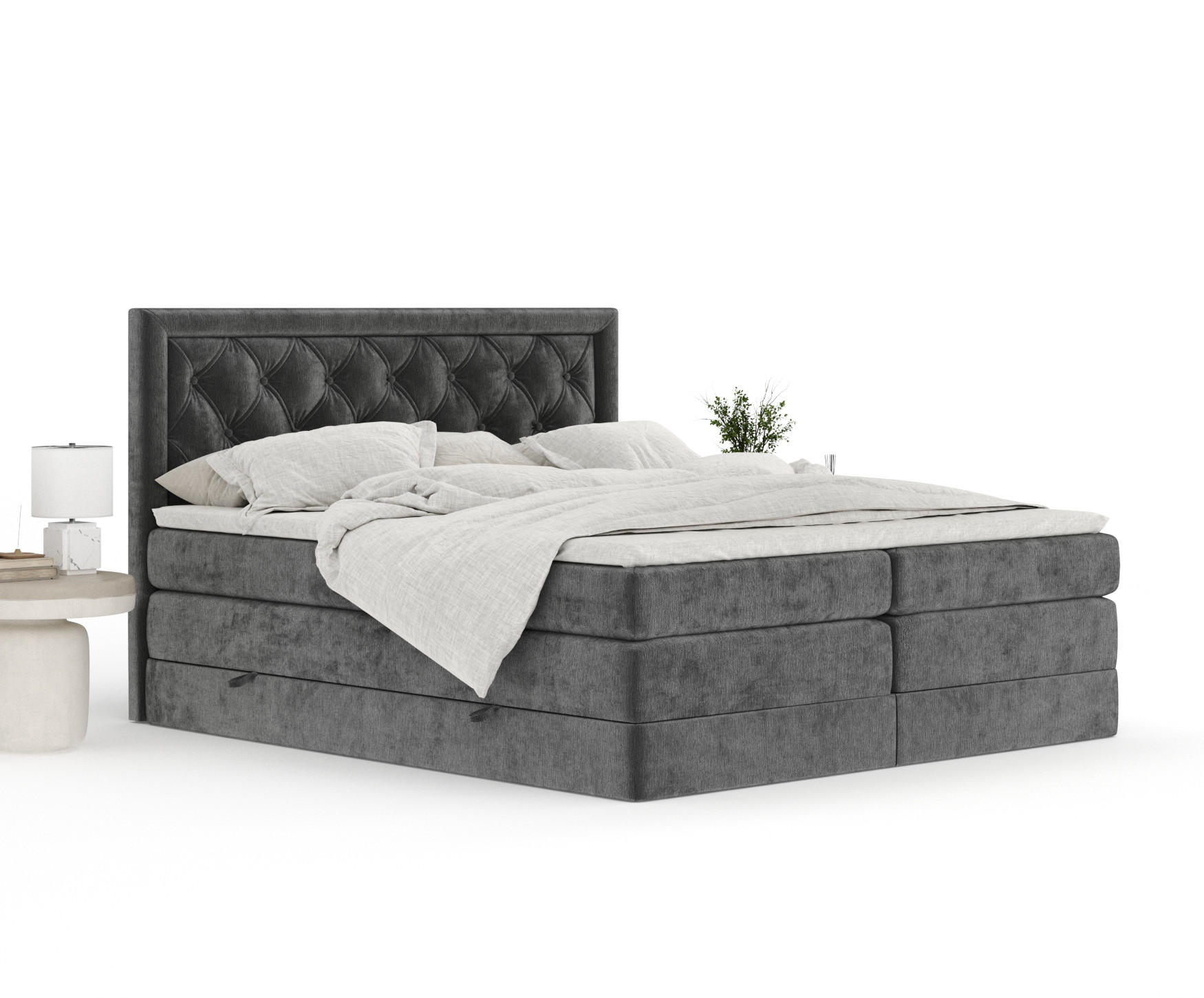 Thumbnail - Maison de Reve Boxspringbett, Anthrazit, Textil, Buche, Kiefer, H3 + H4, 7-Zonen, Höhe ca. 40 cm, 160x200 cm, Handmade i...