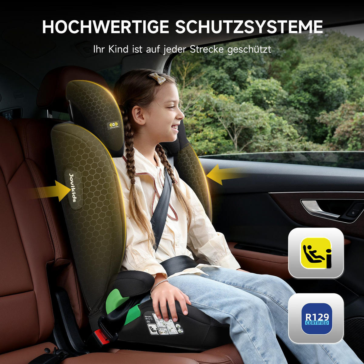 AUTOKINDERSITZ Kindersitzerhöhung i-Size R129& Verstellbare Kopfstütze - Schwarz, Textil (44/80/46cm) - BEXEVUE