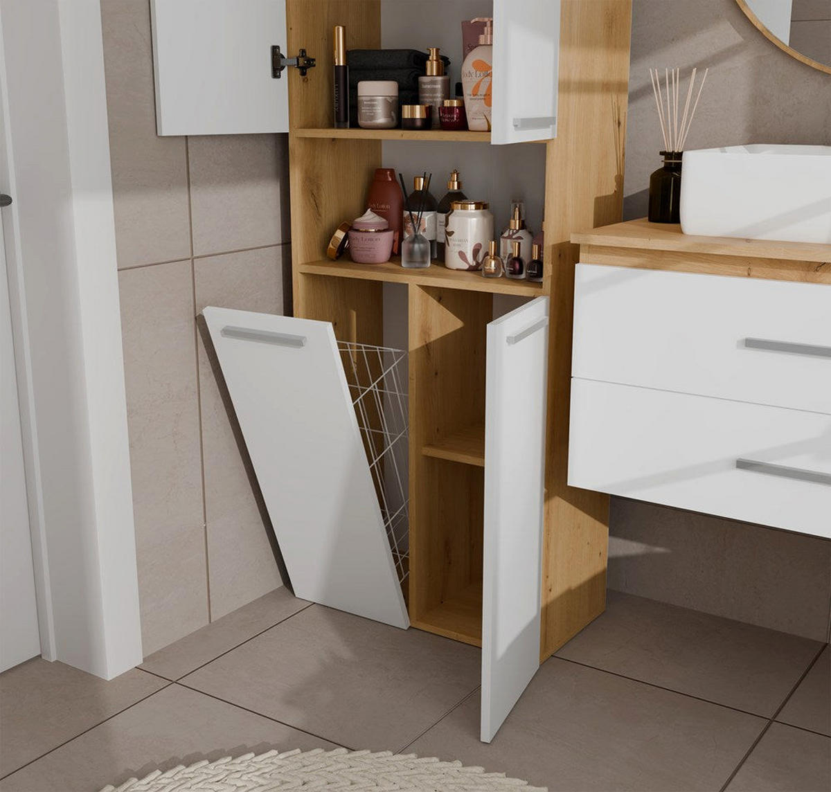 BAD Hochschrank Billy - Anthrazit/Eiche Artisan, Holzwerkstoff (60/174/30cm) - kommodly