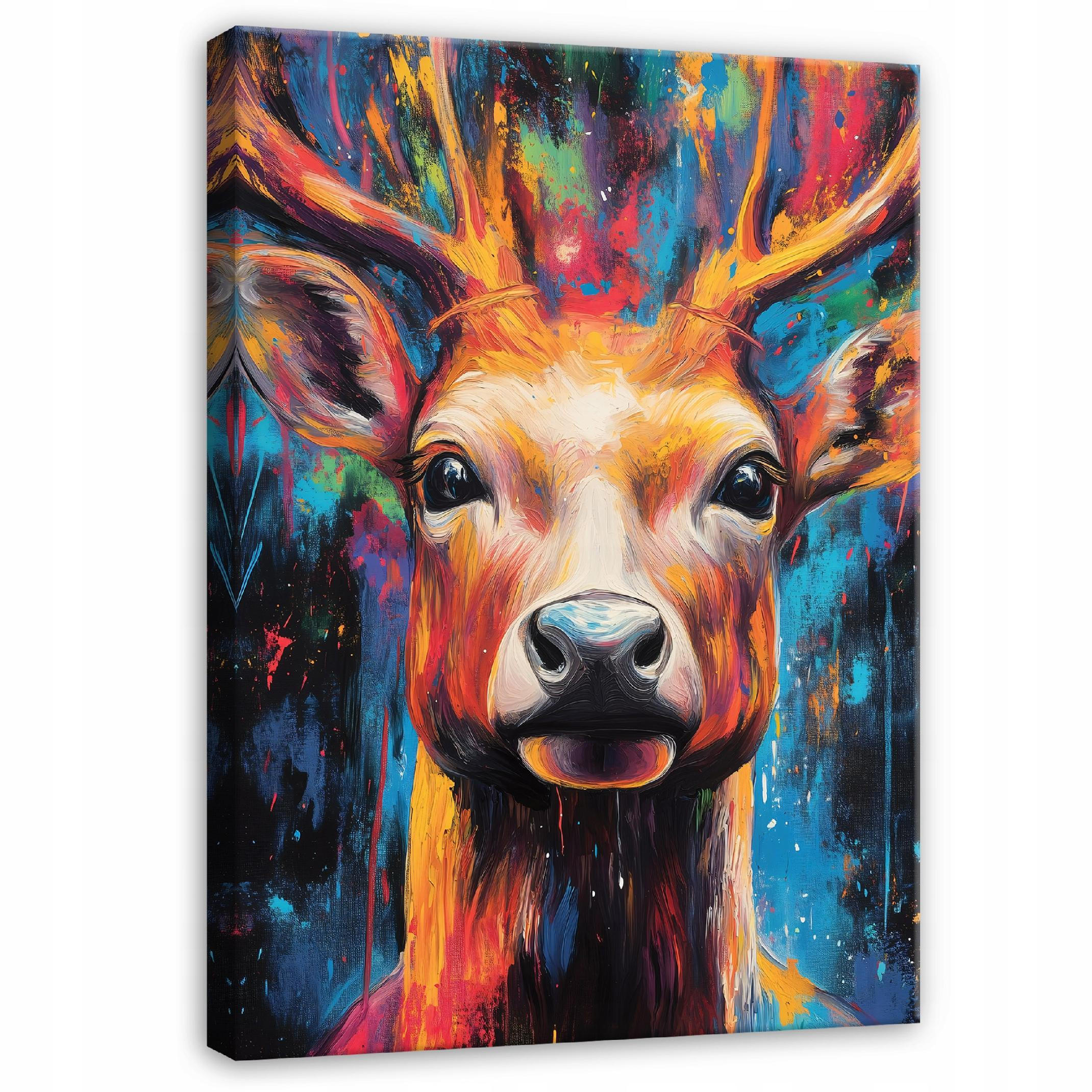 LEINWANDBILD Abstrakt Hirsch Bunt Modern Wohnzimmer 120x80 - Multicolor, Holzwerkstoff (80/120cm) - Wallarena