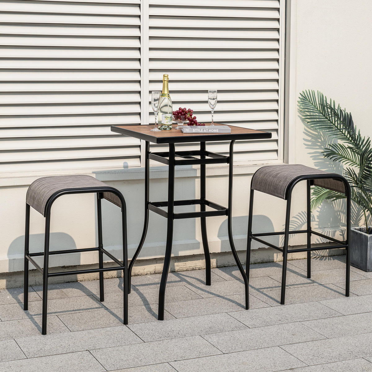 BARHOCKER Kaffee(2er-Set) - Braun, Metall (47/76/47cm) - COSTWAY