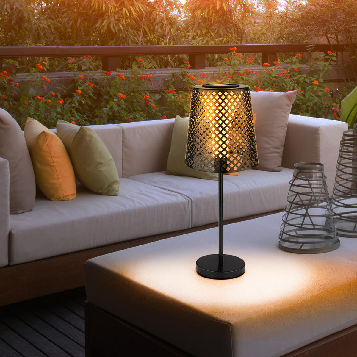 LED AUSSENLEUCHTE Metall Schwarz Loch Design 2er Set - Schwarz, Metall (18/18/50cm) - Globo Lighting