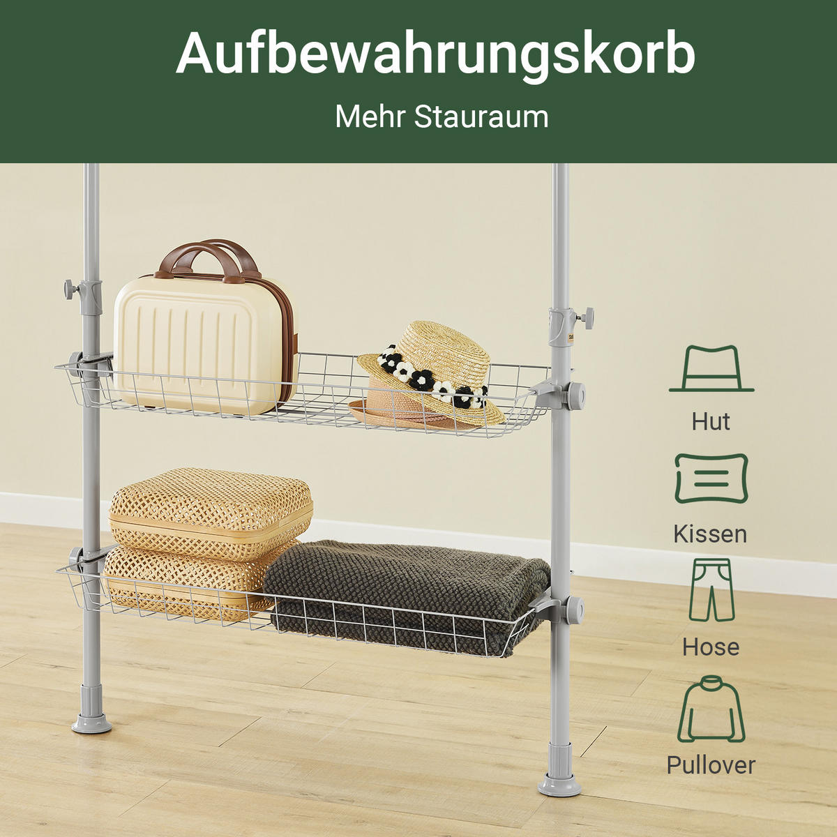 TELESKOP KLEIDERSTÄNDER Hellgrau - Grau, Kunststoff (311/295/37cm) - SoBuy