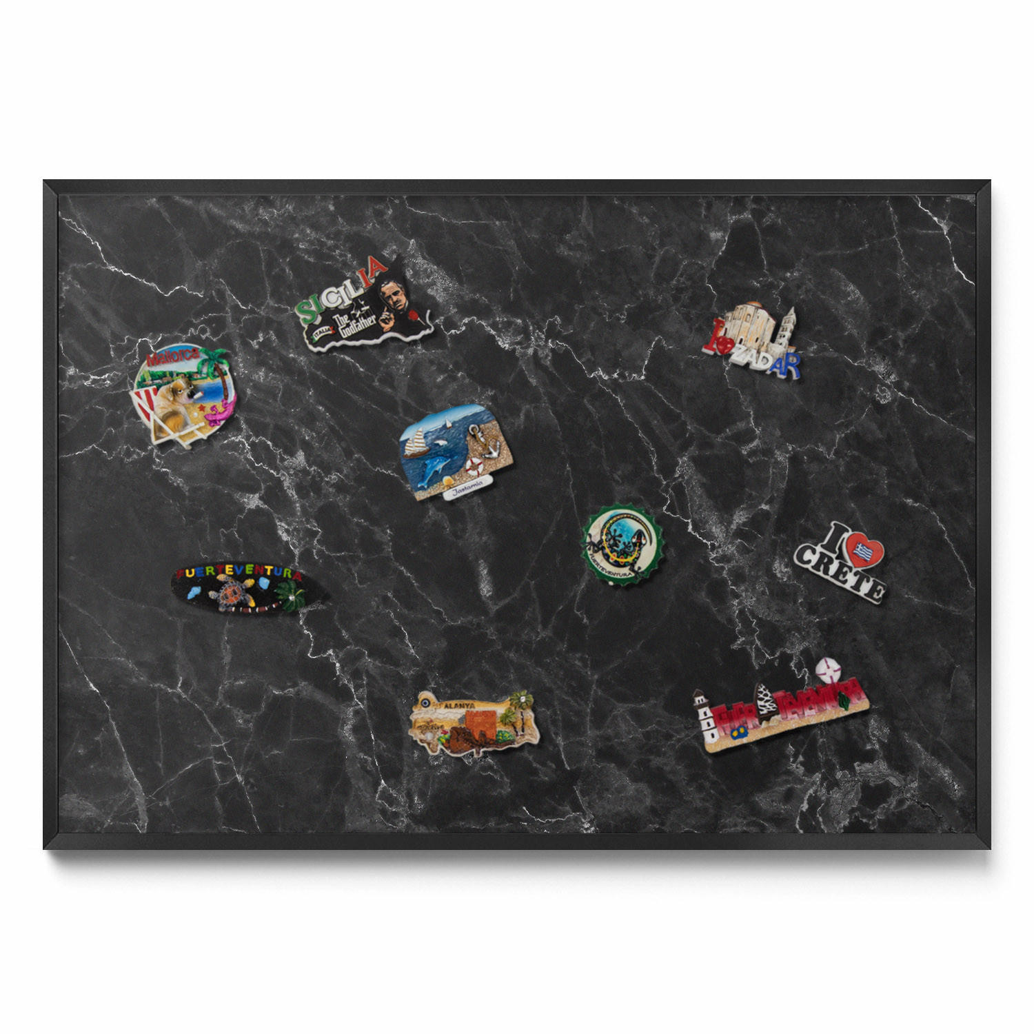 MAGNETTAFEL 100x70 cm Schwarzer Rahmen Eleganter Schwarzer Marmor - Sheeshamfarben, Metall (100/70/0.4cm) - TULUP