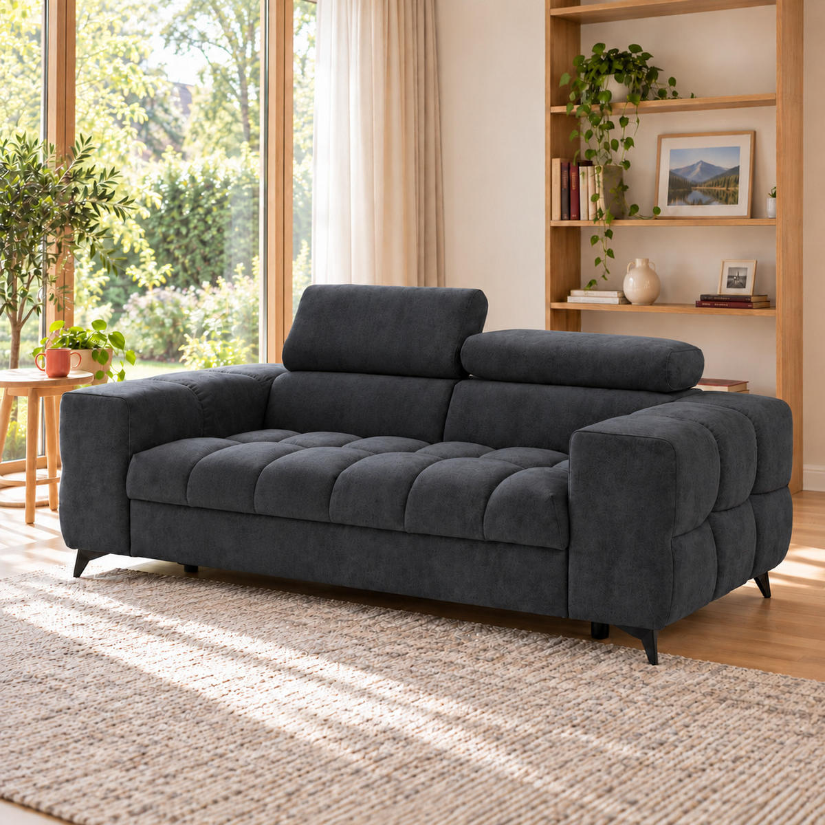 2-SITZER Sofa PUDDING 209 cm Velours Schwarz - Schwarz, Holz/Textil (209/93/100cm) - Muffo