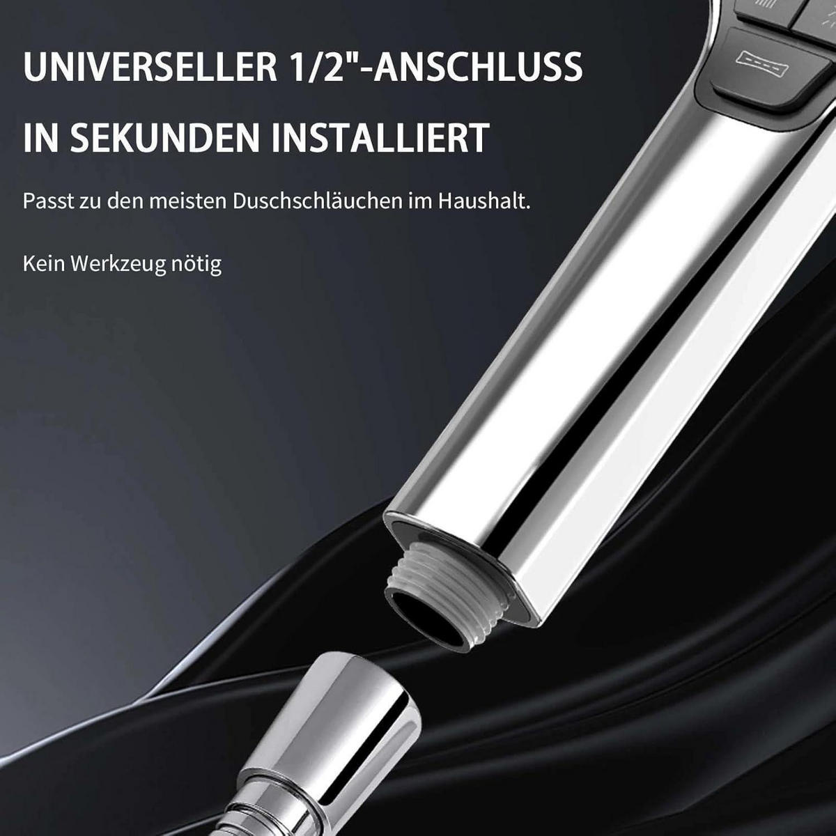 HANDBRAUSE quadratisch mit 8 Strahlarten silber - Silberfarben, Metall (12/12.7/26cm)