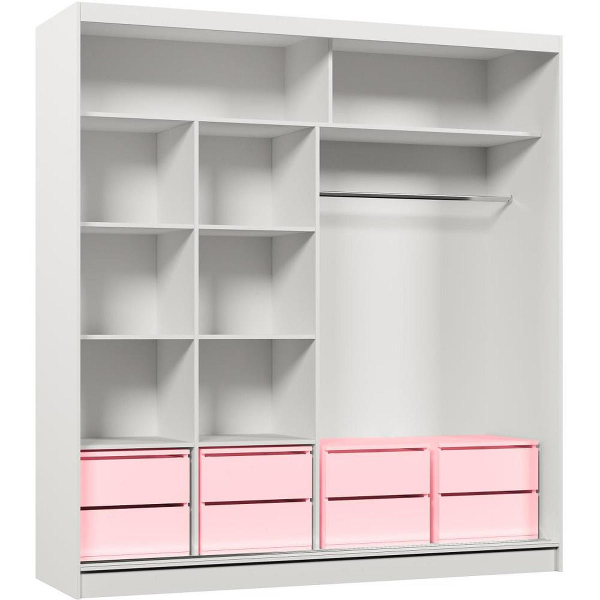 SCHWEBETÜRENSCHRANK Viva 200/216/61 weiß mit Spiegel und Schubladeneinsätze - Weiß, Holzwerkstoff (200/216/61cm) - Beautysofa