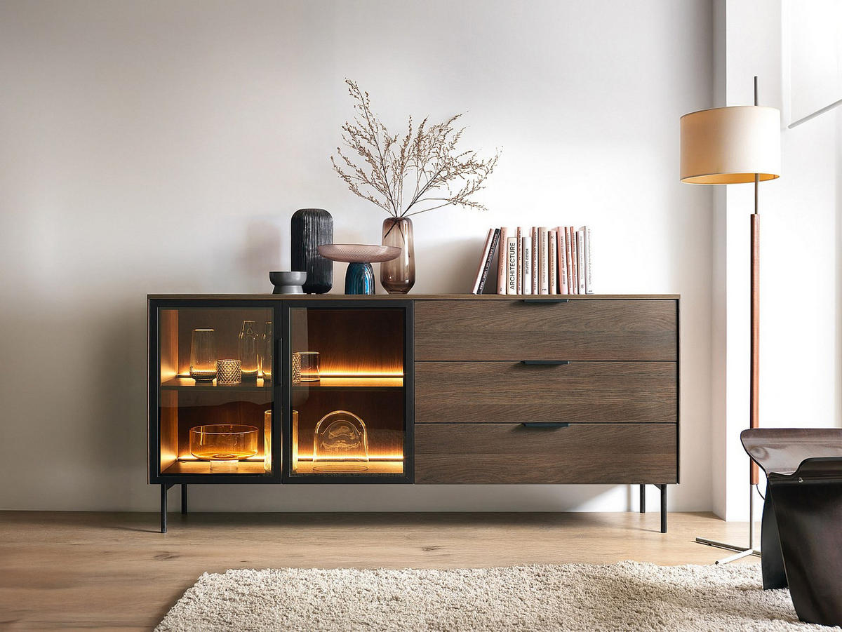 SIDEBOARD - 181.3cm x 39.3cm - MDF - naturfarben dunkel - FOGLERI - Naturfarben, Holz (181.3/82.6/39.3cm) - Vente-Unique