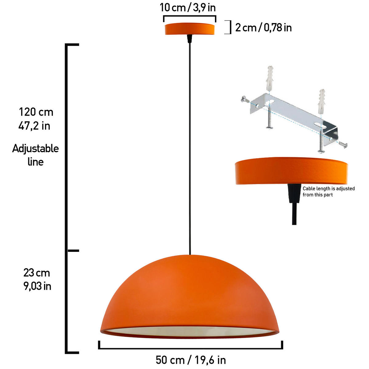 PENDELLEUCHTE Lipeo 50/23 - Orange, Metall (23/50/23cm) - Bamyum