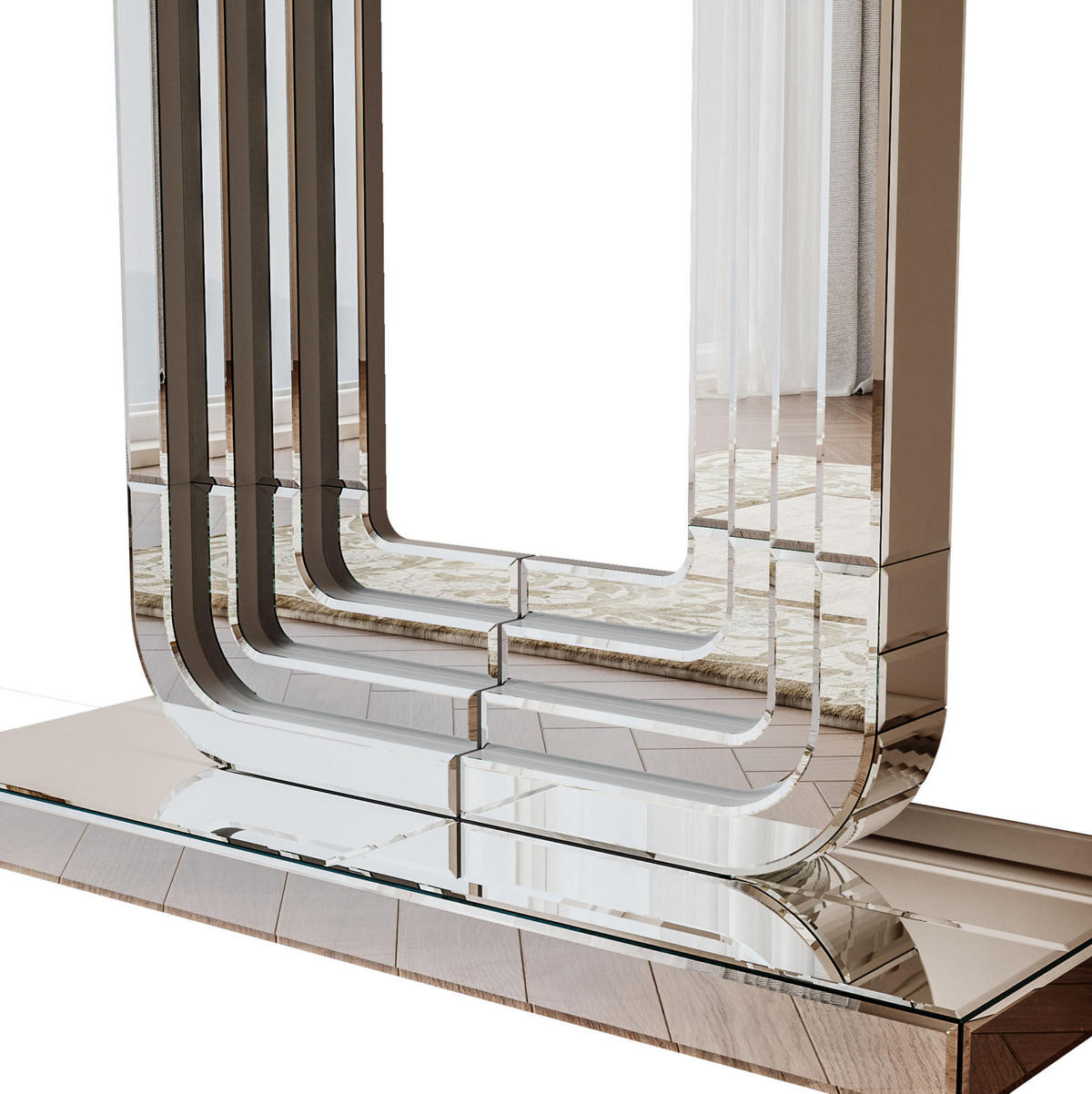 KONSOLENTISCH 120/30/76 cm silber aus Glas und MDF mit Spiegeloptik und U-Form-Basis - Silberfarben, Holzwerkstoff (120/30/76cm) - OKWISH