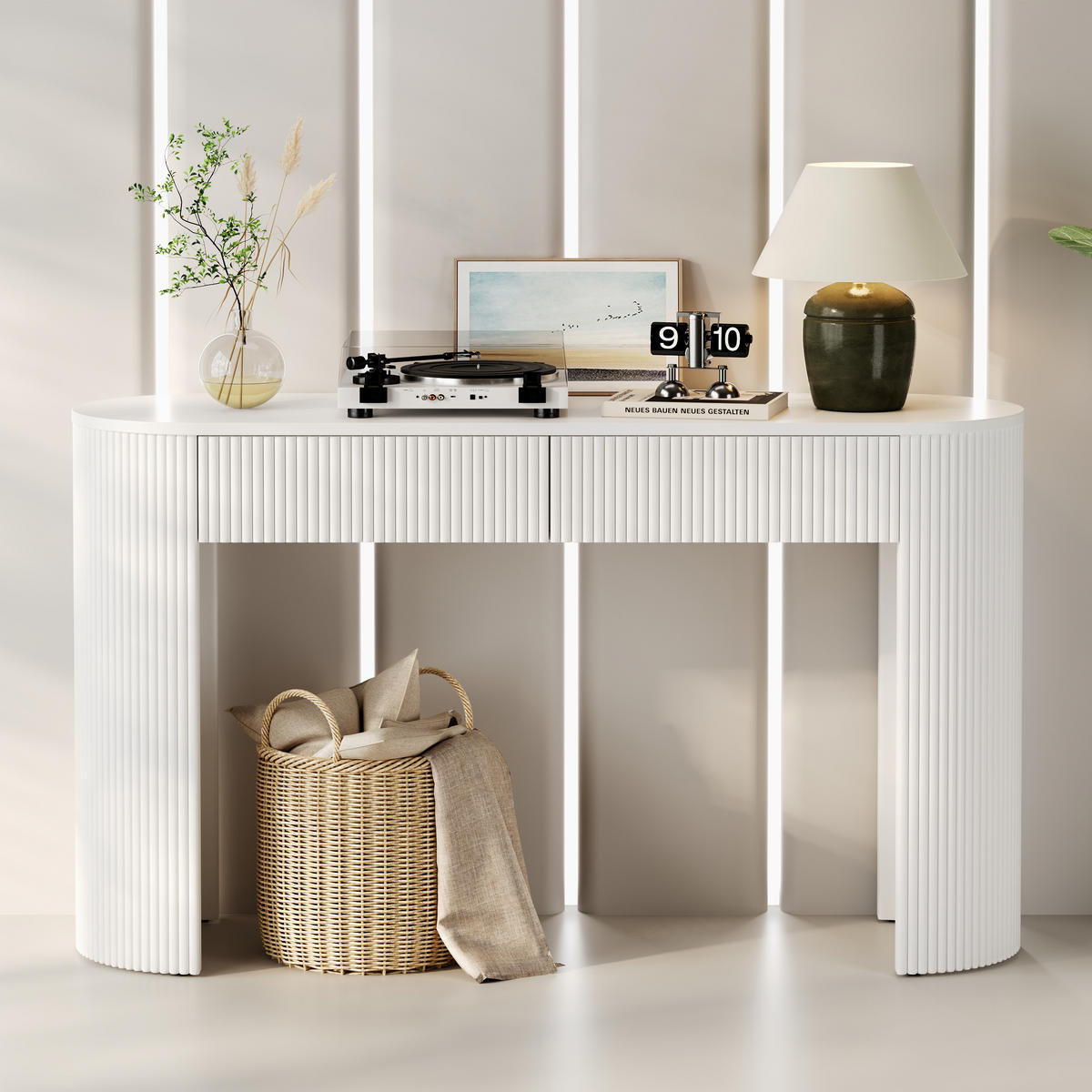 KONSOLENTISCH 120/33/76 cm weiß aus MDF mit 2 grifflosen Schubladen - Weiß, Holzwerkstoff (120/33/76cm) - OKWISH