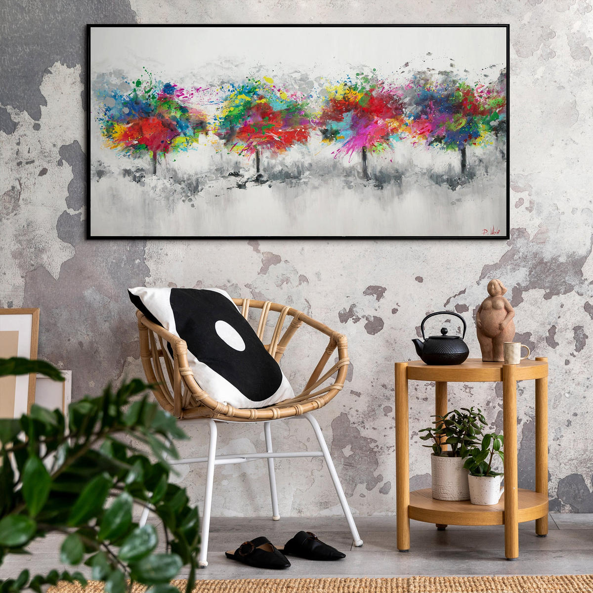 GEMÄLDE Bunter Wald Schattenfugenrahmen Schwarz 200x100 cm - Schwarz, Holz (200/100cm) - YS-art gallery