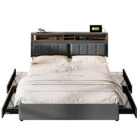 BETT mit 4 Schubladen & USB-C 140x200 cm Leinen Grau - Grau, Metall (140/200cm) - Meubliv