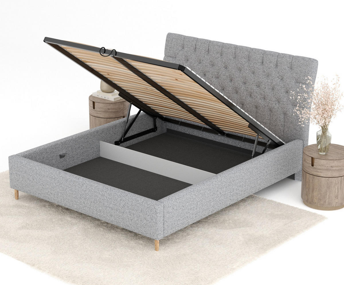 POLSTERBETT Vezzola Grau 120/200 cm im Webstoff - Naturfarben/Grau, Holz/Holzwerkstoff (120/200cm) - Maison de Reve