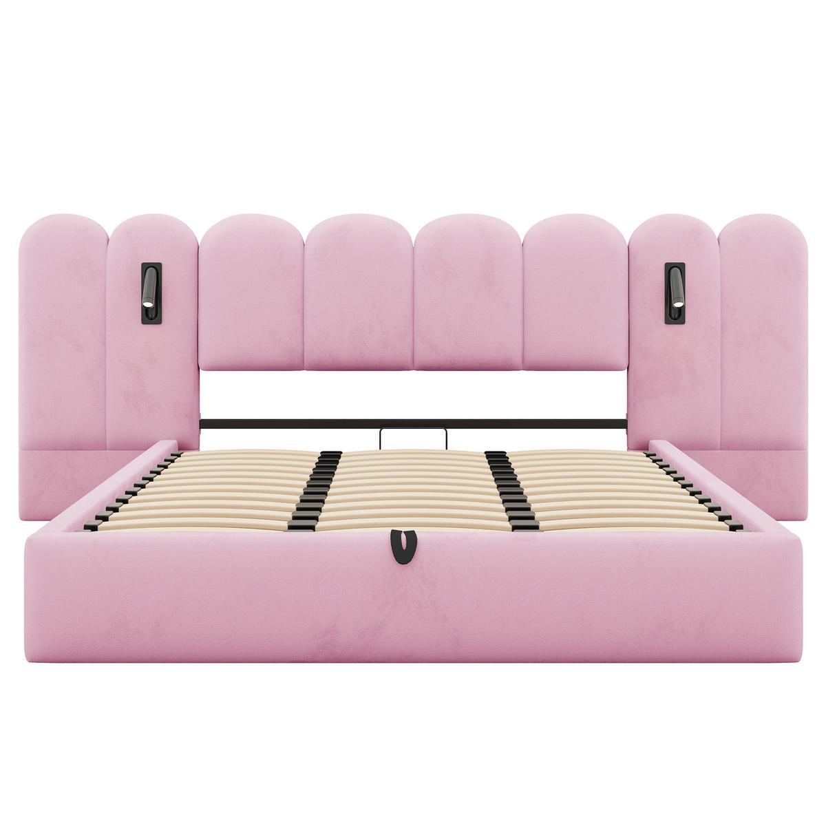 BOXBETT 180/200 mit Wolken Kopfteil, Bettkasten/Leselampe/USB, Samt, Rosa - Rosa, Holz/Textil (180/200cm) - LVHOM