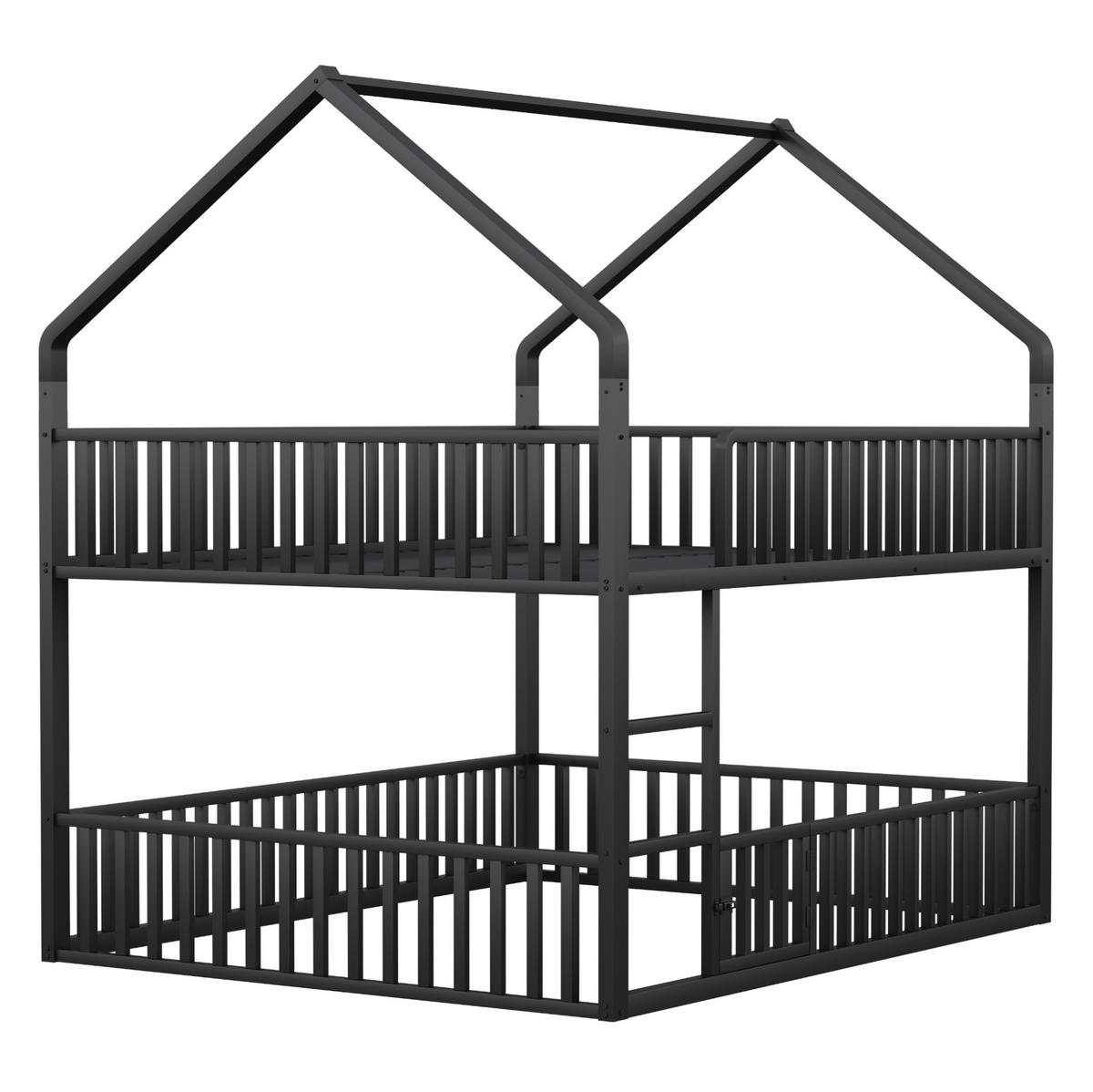 HAUSBETT 140/200 cm aus Metall in Schwarz mit Hausform und Leiter - Schwarz, Metall (140/200cm) - BEAOK