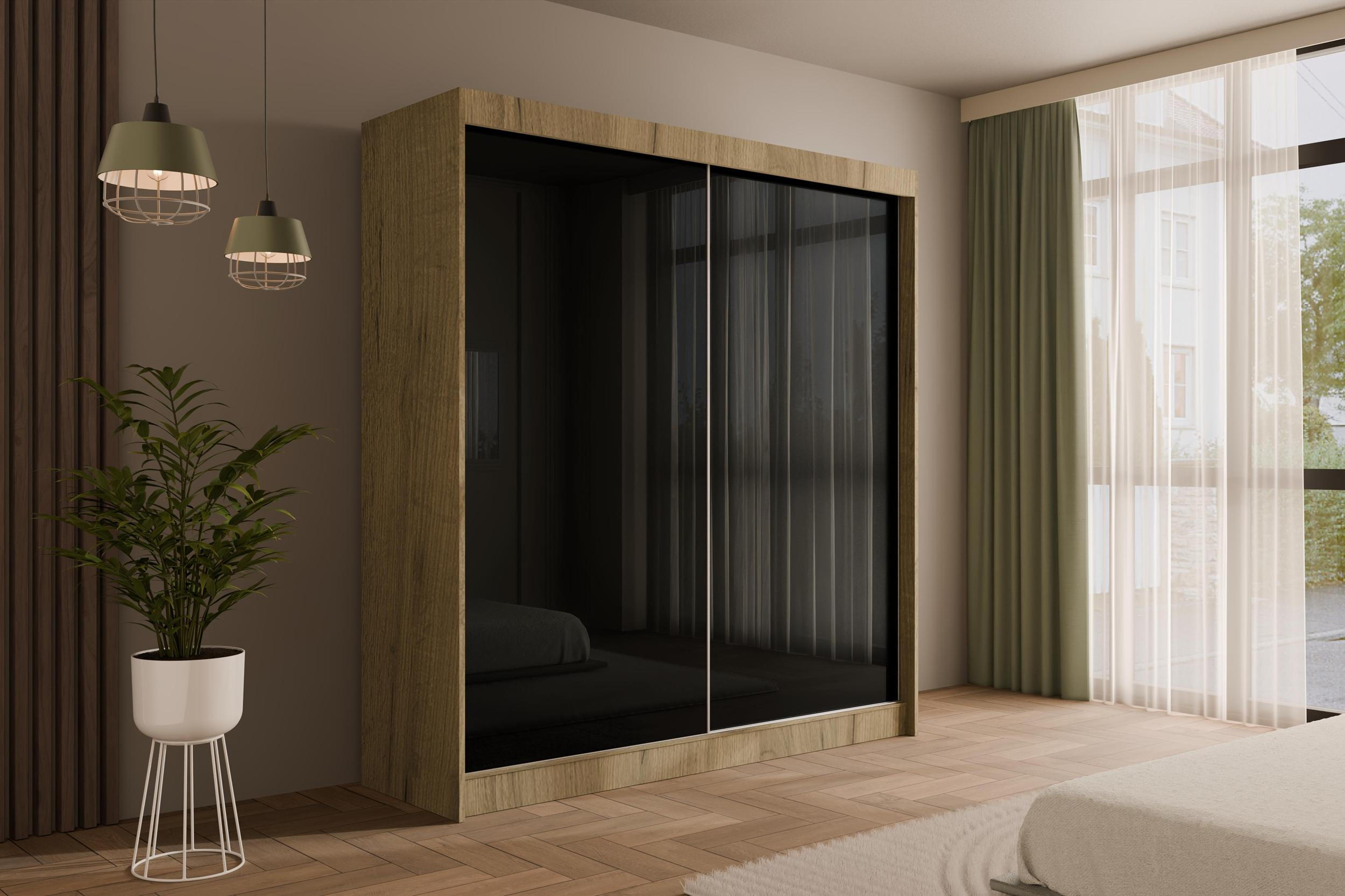 KLEIDERSCHRANK PEKA - 200 cm - Eichefarben|Schwarz - Eichefarben/Schwarz, Holzwerkstoff (200/215/61cm) - ALTDECOR